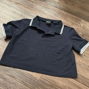 Navy Blue with stripe detail crop polo by mono b